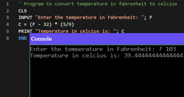 Fahrenheit to Celcius QBASIC
