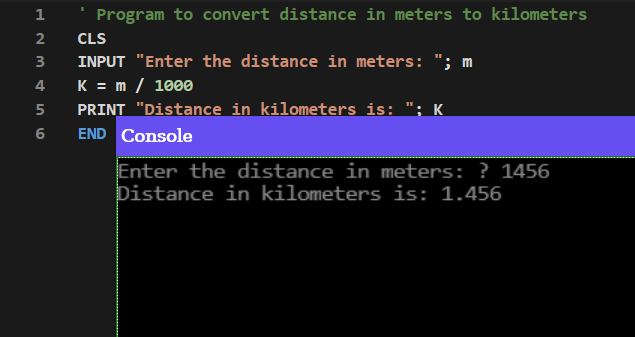 Meters to Kilometers QBASIC