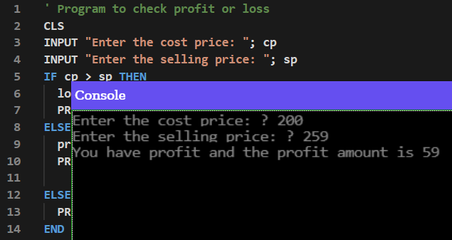 Profit or Loss QBASIC