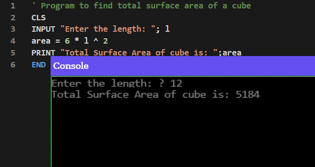 Total Surface Area of cube QBASIC