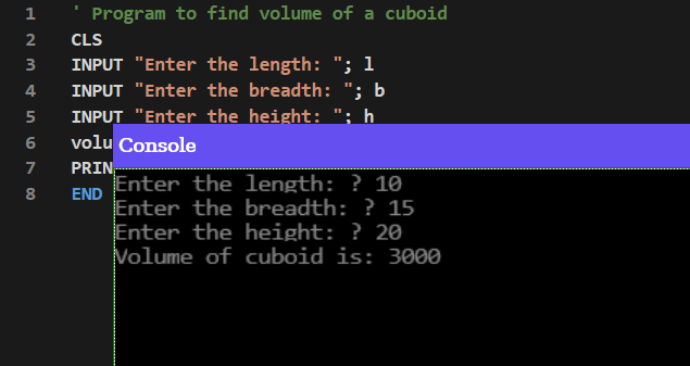 Volume of Cuboid QBASIC