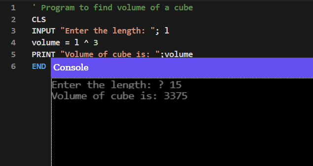Volume of a cube QBASIC